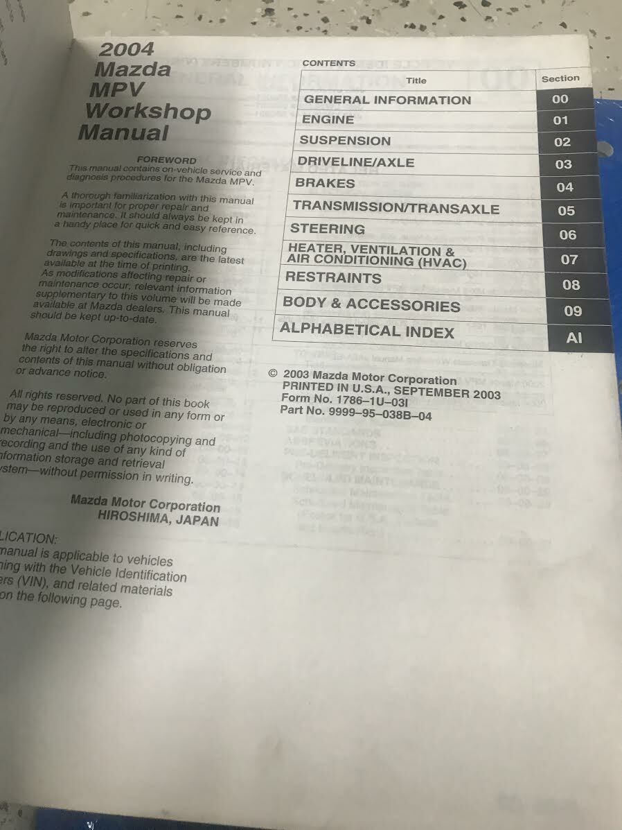 2004 Mazda MPV Van Service Repair Shop Workshop Manual Set W ETM