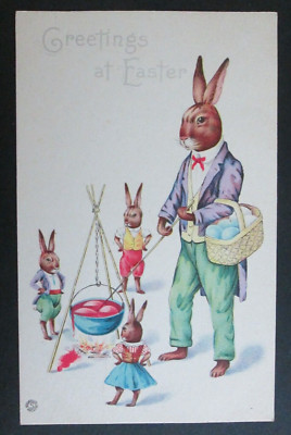 Easter Greetings Rabbit Bunny Coloring Eggs Stecher Postcard 34