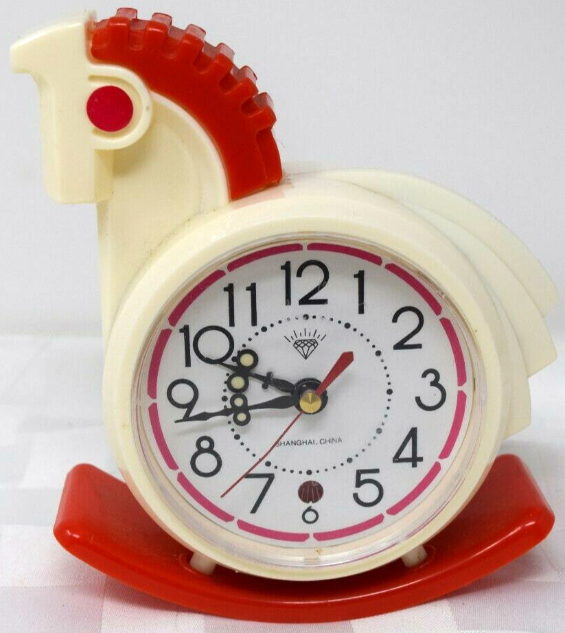Vintage Shanghai China Rocking Horse Shaped Diamond Alarm Cute