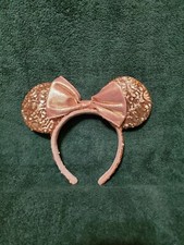Disney Parks Rose Gold Minnie Mouse Ears With Sequins And Bow NWOT