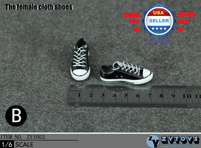 CUSTOM 1/6 scale Lace Up BLACK Sneakers shoes for 12'' Female Figure Body doll