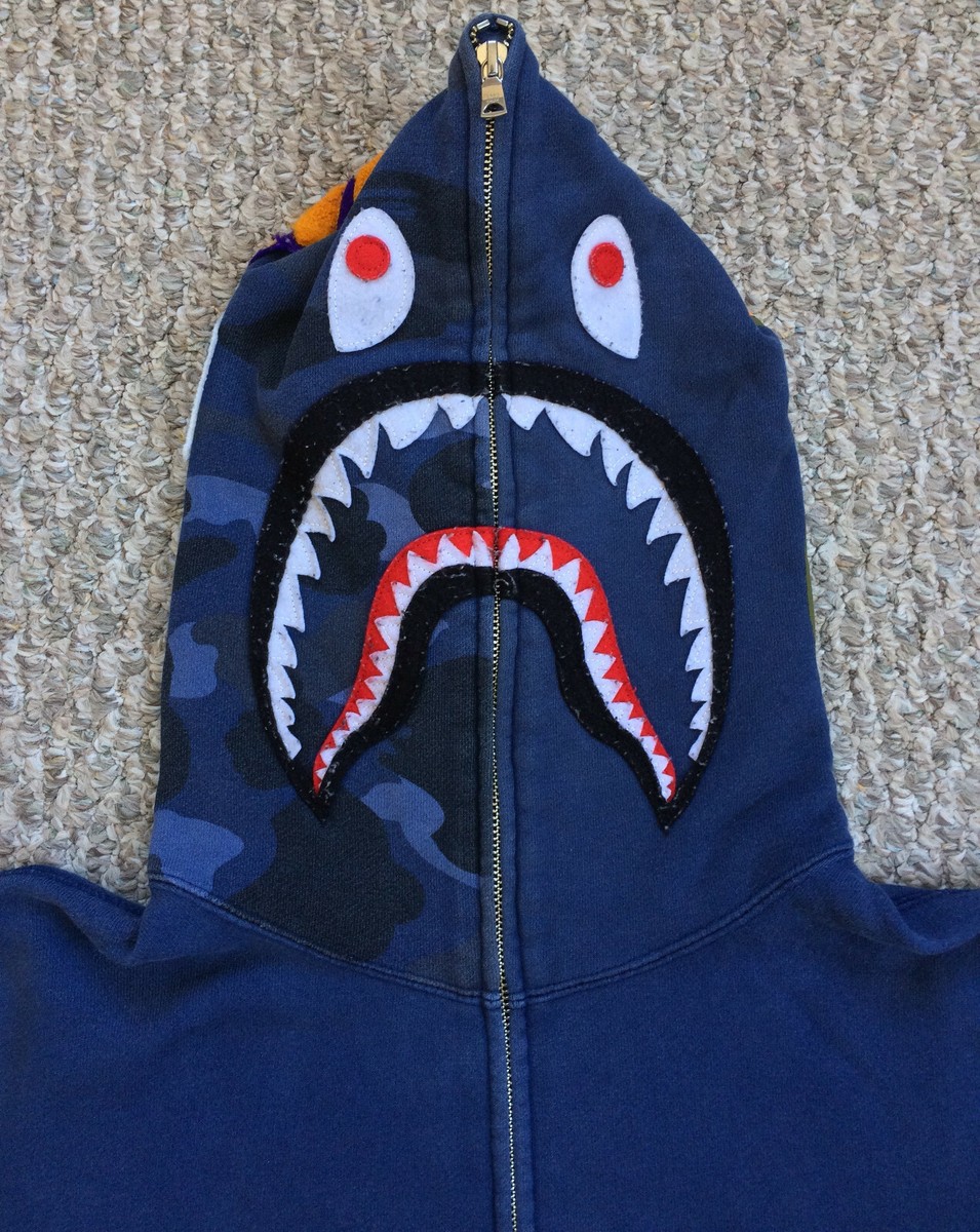 OG Bape Blue Camo Full Zip Shark Hoodie | eBay