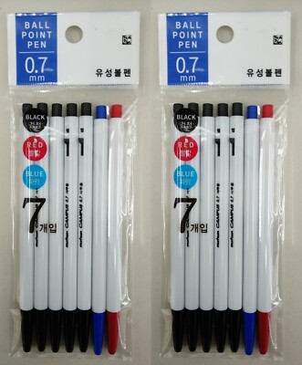 2Pack of munhwa CAMPUS 0.7mm Ballpoint Pen 7pcs(Black x 5, Red x 1, Blue x 1)