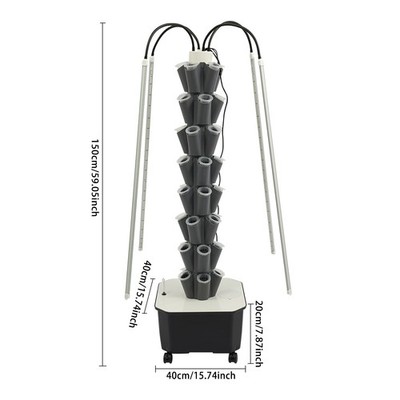 Hydroponics System with Grow Lights - 40 Hole Vertical Garden Tower Kit Durable
