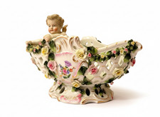 Von Schierholz Antique German Dresden Porcelain 10x10x7 Cherub Bowl Vase Basket