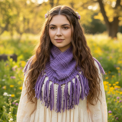 NEW Cowl Scarf Fringe Hand Knitted Purple Ombre Boho Festival Whimsigoth Indie