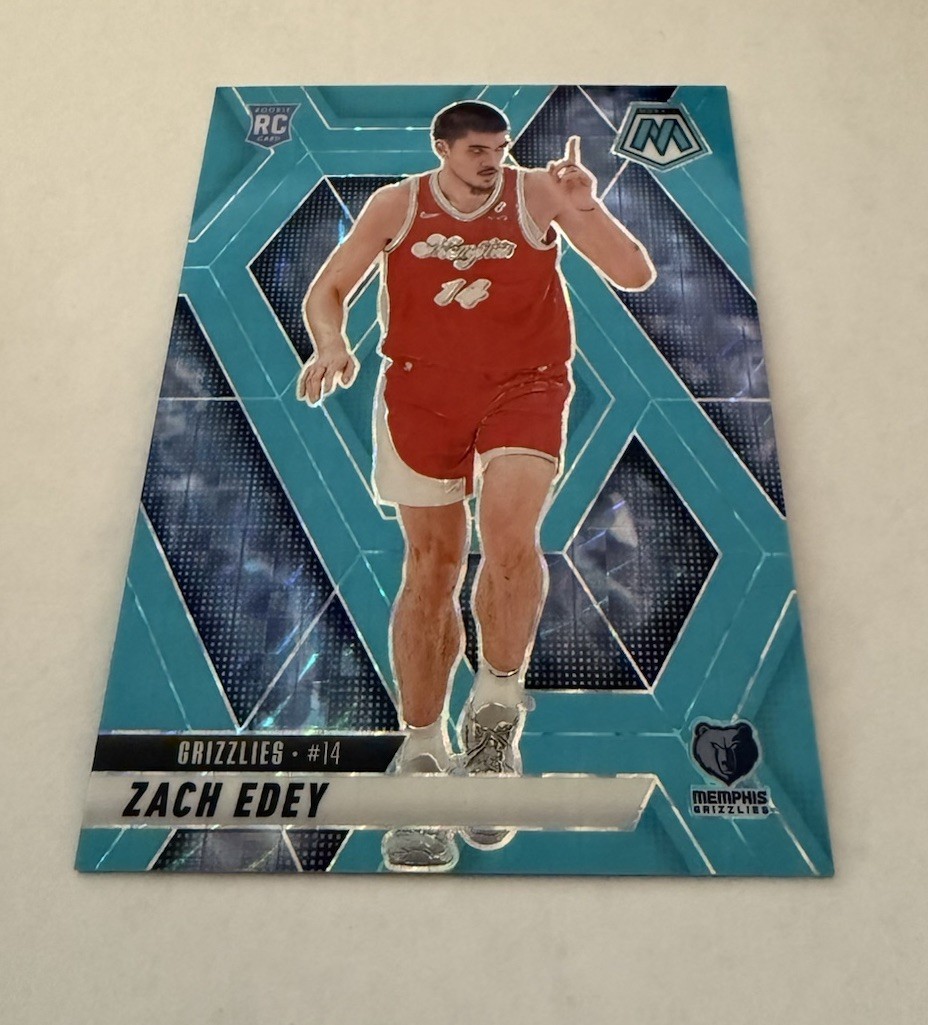 2024-25 Panini Mosaic - Rookies Zach Edey #248 Fluorescent Blue Mosaic /75 (RC)