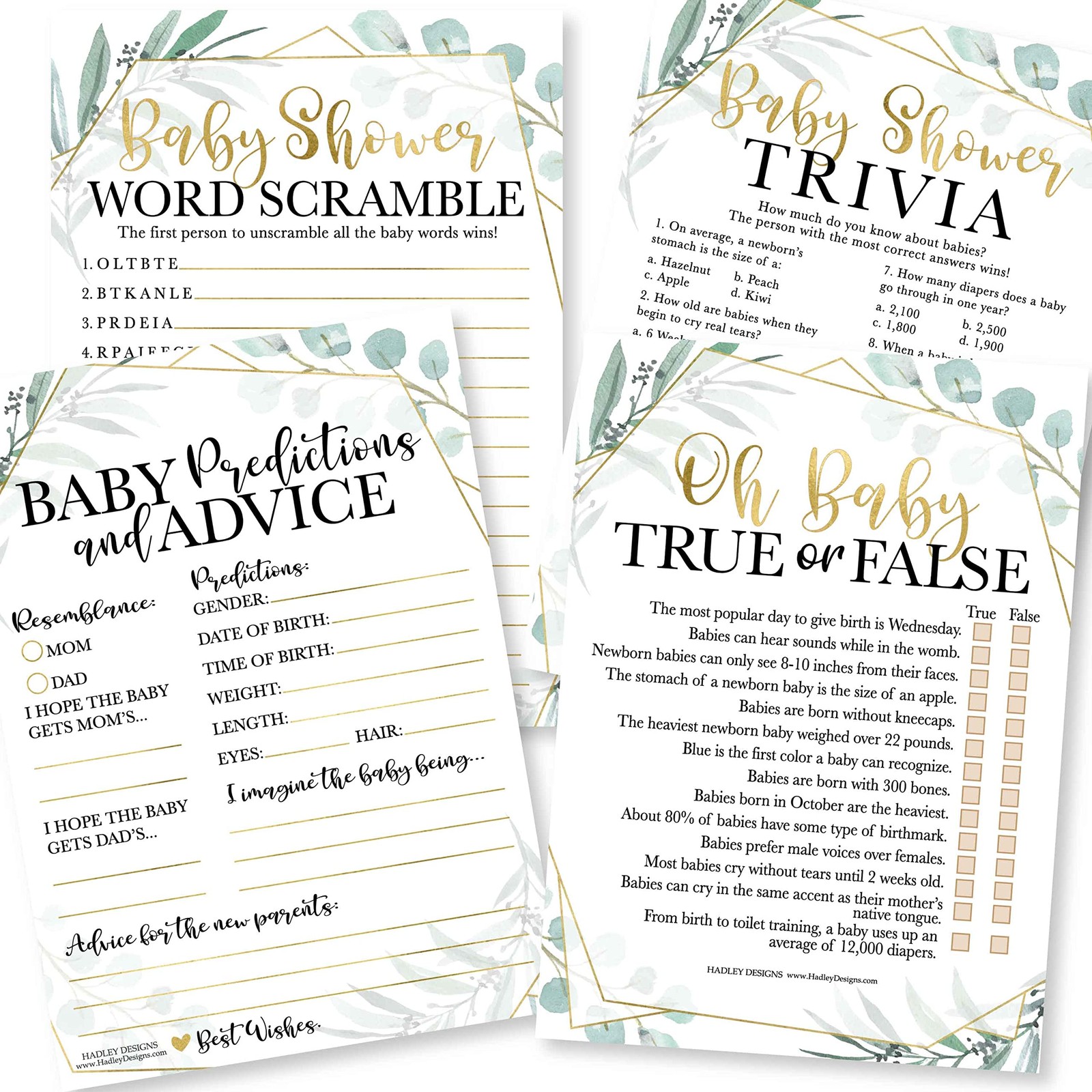 For 25 Guests - Greenery Baby Predictions  A...