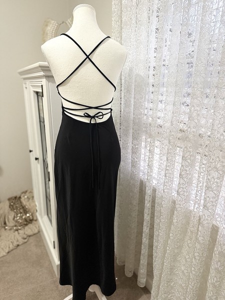 LOVER Black backless Midi Slip Dress Cowl Neck Strappy Lace-Up Tie Back Aje sir