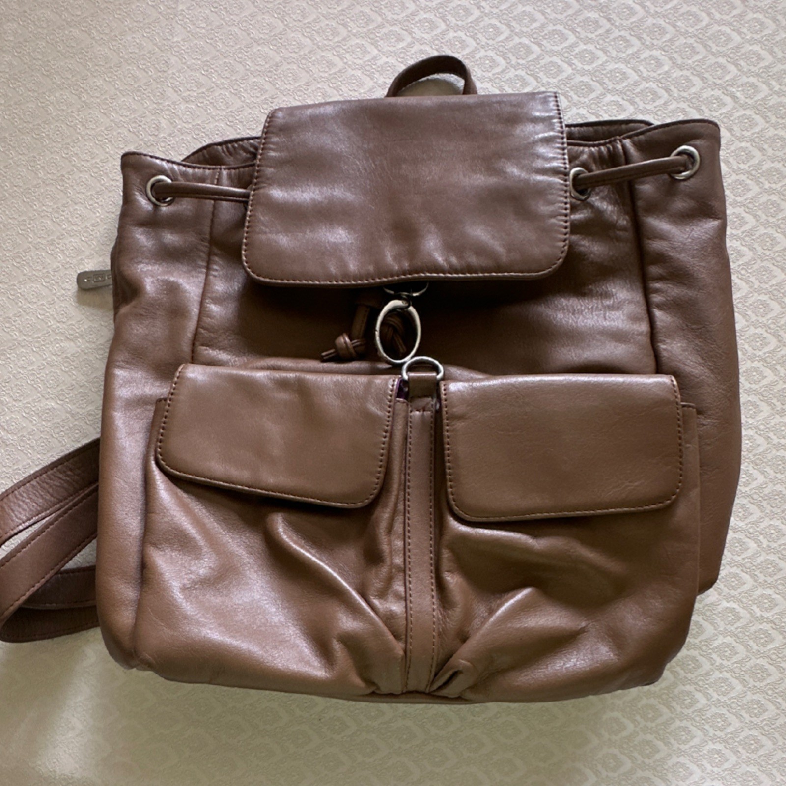 CMD  Brown Leather Backpack Drawstring Flap Purpl… - image 2