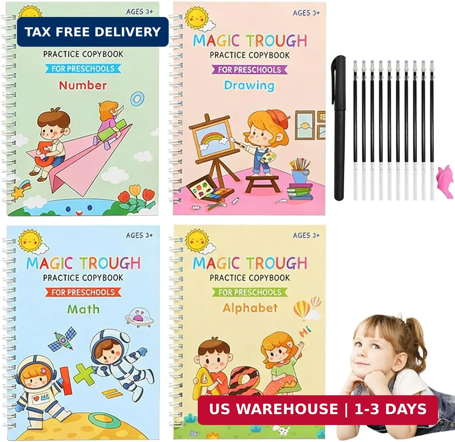 Magic Grooved Writing Books for Kids, Handwriting Practice for Ages 5-7, Tracing