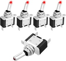 Linkstyle 5PCS 12V LED Toggle Switch, Waterproof 3 Pin SPST 20A 5pcs, Red
