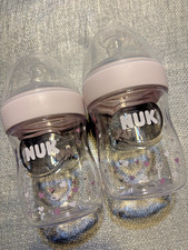 NUK Simply Natural Baby Bottles w/SafeTemp Pink Heart Pattern 5oz Set of 2