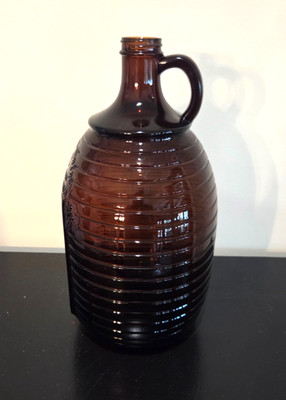 Rare Vintage 12 in. Burbank Winery Amber Glass Bottle Barrel Ridges 1930-50