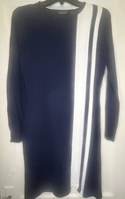Ralph Lauren Medium Navy White Long Sleeve Knit Bodycon Women’s Dress NWT
