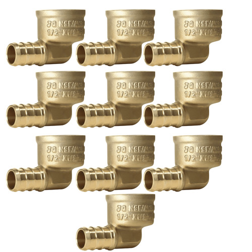 10 Pack XFITTING 1/2 Inch Pex-B x 1/2 Inch Female NPT Elbow, Lead Free Brass