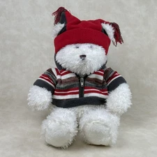 HugFun International Inc. White Teddy Bear wearing Hat and Sweater 16"