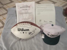 REGGIE WHITE SIGNED FOOTBALL & HAT CAME DIRECT FROM REGGIE WHITES SON SIGNED LOA