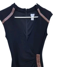 CACHE BLACK Bodycon Plunge BROWN Corset Lace Y2K Goth Grunge Steampunk 0 XS Vtg