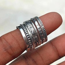 Sterling Silver Stackable Ring Set: Handmade Beaded, Twisted, EngravedAll Size
