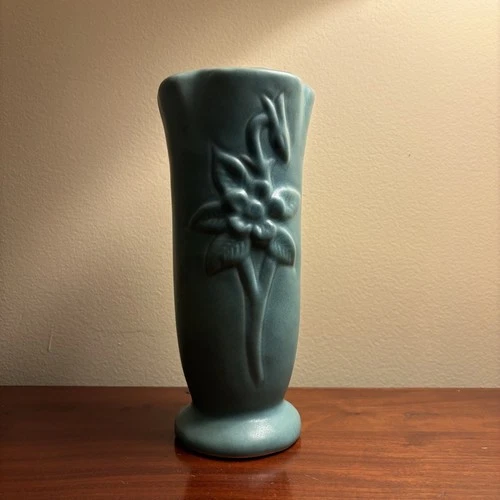Vintage Van Briggle Pottery  8.5"  Blue Columbine Flower Vase Turquoise 70's