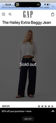 NWT GAP X HAILEY BIEBER The Hailey Extra Baggy Jean - Midnight Indigo - 25