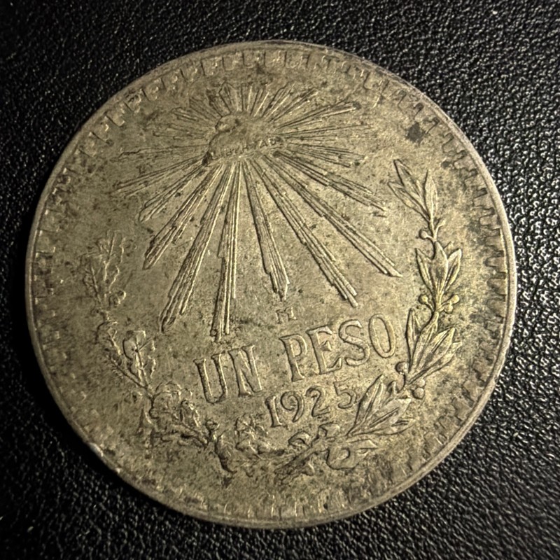 Mexico 1 Peso 1925 .720 Coin Silver, Key-Date, Un Peso Plata .720   F7594
