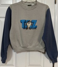 Vtg 90  s Looney Tunes Taz Tasmanian Devil Embroidered Sweatshirt Cropped Medium