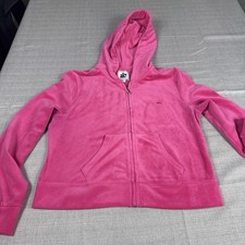 Juicy Couture Jacket Women s Sz L Bright Pink Velour Hoodie Track Sweater Y2K