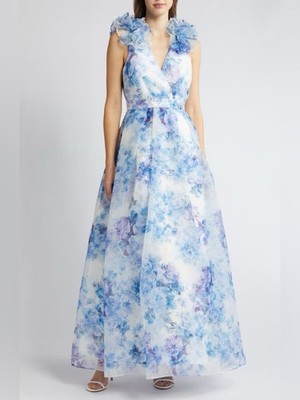 Julia Jordan A-Line Gown Womens 4 Blue Floral Empire Waist Sleeveless NEW