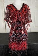 Zeagoo Fushia Sequin Beaded Fringe 1920's Gatsby Flapper S Dress NWT w shawl
