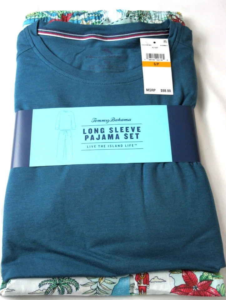 Tommy Bahama Hombre Manga Larga Island Life 2 Piezas Conjunto de Pijama Verde Tropical Vacaciones Foto 3 de 4