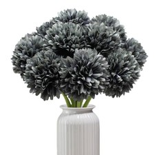 Artificial Silk Faux Chrysanthemum Flower Bouquets, 12 Pcs Artificial Gray Si...
