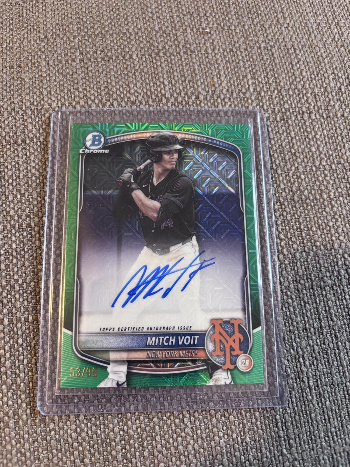 2025 Bowman Draft Mitch Voit Auto Chrome Mojo Green 53/99 Mets #BMA-MV