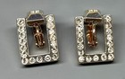 Vintage Givenchy  Logo Glass Rhinestone Chunky Square Dangle Clip Earrings — photo 3