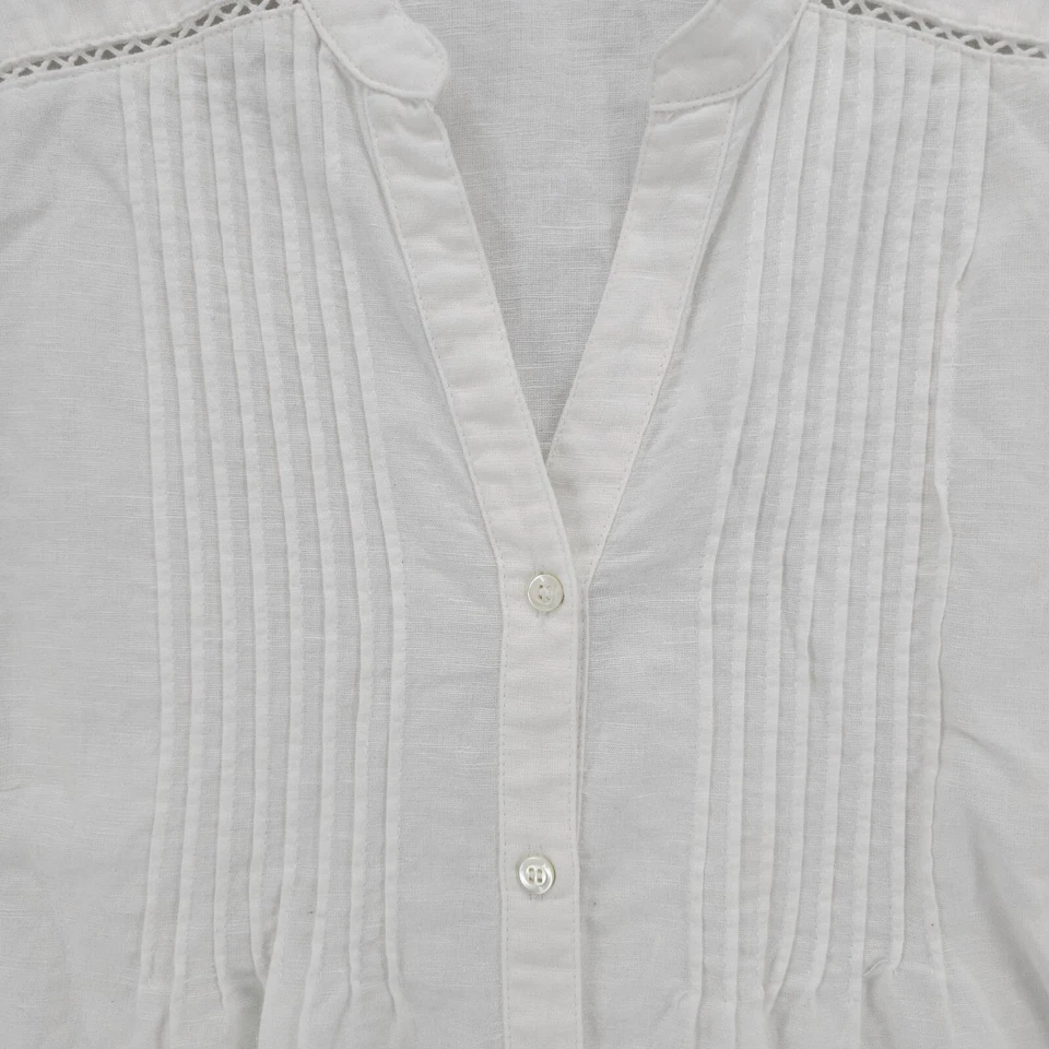 Camisa Blusa J. McLaughlin Blanca Mezcla de Lino Plisada Pestañas Enrollables Manga 3/4 PEQUEÑA Foto 2 de 4