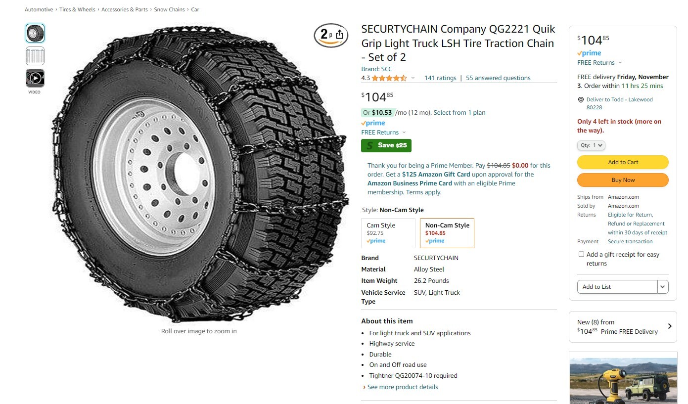 SCC Quik Grip Snow & Ice Tire Chain Set QG2221 (New / Unused) eBay