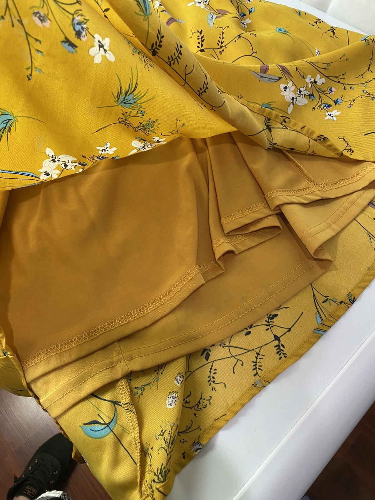 VETEMENTS Abito Jodifl donna S giallo floreale manica lunga foderato tubino boho raccolta autunnale