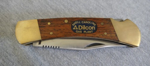 Coltello a lama inox vintage Shell Canada Caroline Dilcon impianto a gas ottone - Foto 3 di 22