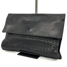 *Read* BOTTEGA VENETA Intrecciato Clutch Bag Purse Leather Black Auth