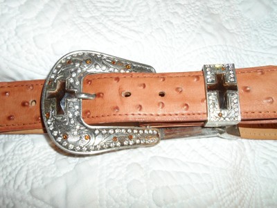 EL GENERAL*Ostrich & Leather Bling Belt 38 display picture 1