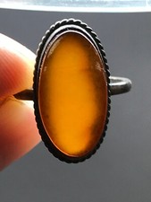 Natural OLD Antique 2.7 gr Cognac Honey Baltic Amber Stone SILVER 875 Ring
