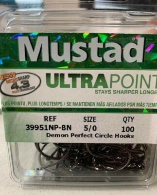 Mustad 39951NP-BN-5/0-100U Demon Perfect Circle 1X Fine-Black Nickel-100 pack-