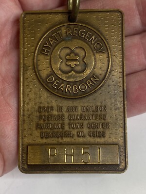 Vintage Hyatt Regency Dearborn, Michigan Room Key Fob Key Chain - BRONZE/BRASS