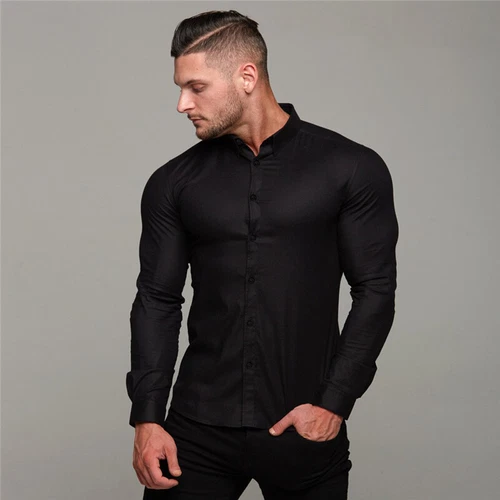 Men's Long Sleeve Super Slim Fit Plain Casual Shirt Business Dress Shirt Men - Bild 3 von 25