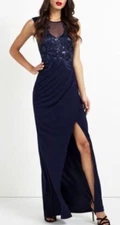 Navy Blue Maxi Dress 12 Slit Sequin Party Evening Wedding Occasion Cruise Xmas