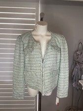 New Woman’s Elle White Seafoam Silver Pattern Two Pocket Long Sleeve Jacket L