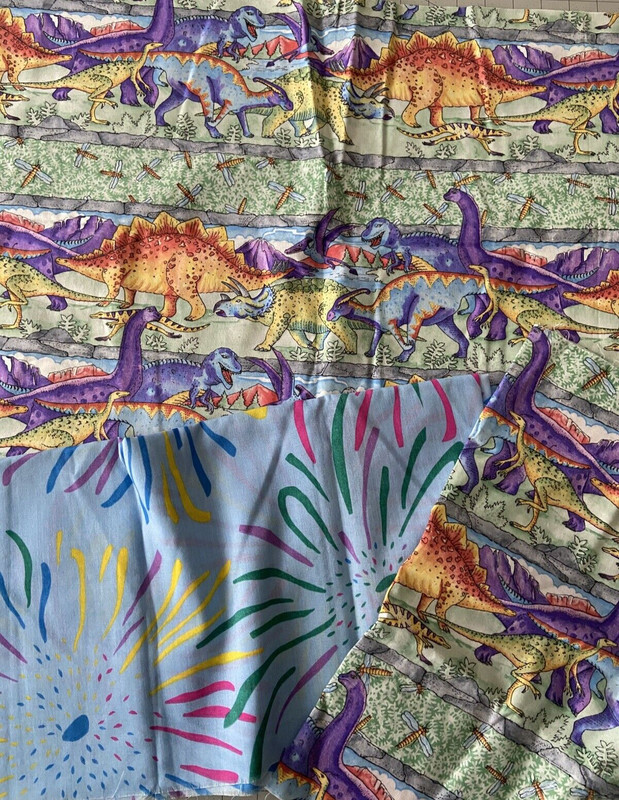 5 Piece Lot Dinosaur & Blue Flower Fabrics Quilting Cotton Craft Daisy Kingdom