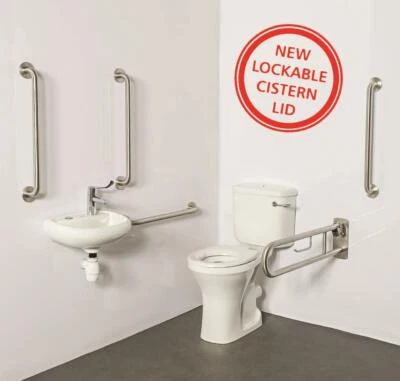 Doc M Pack Disabled Bathroom Suite Basin Sink Tap Stainless Steel Grab Rails WC