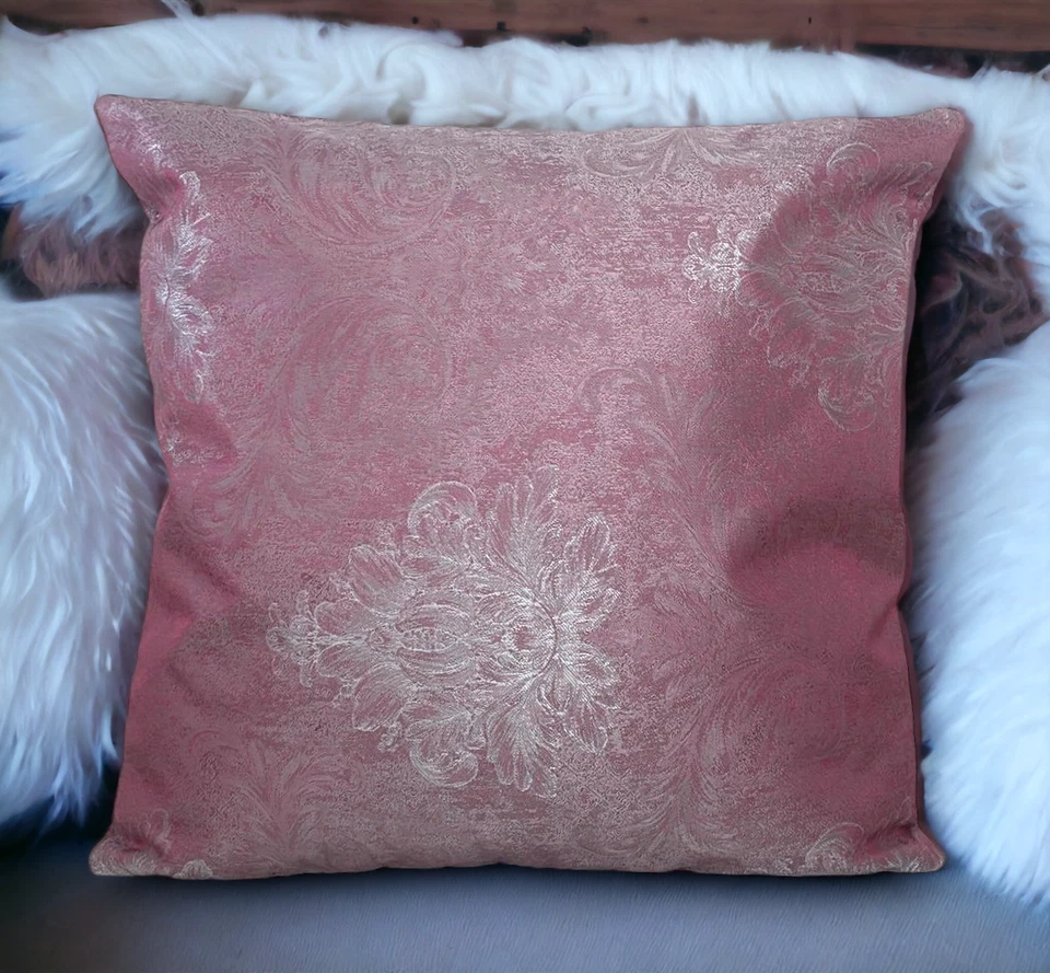 Cushion Covers Red Set of 4 Wine Damask 18x18" 45X45 Cm Floral Thick Fabric Zip - Image 2 of 4